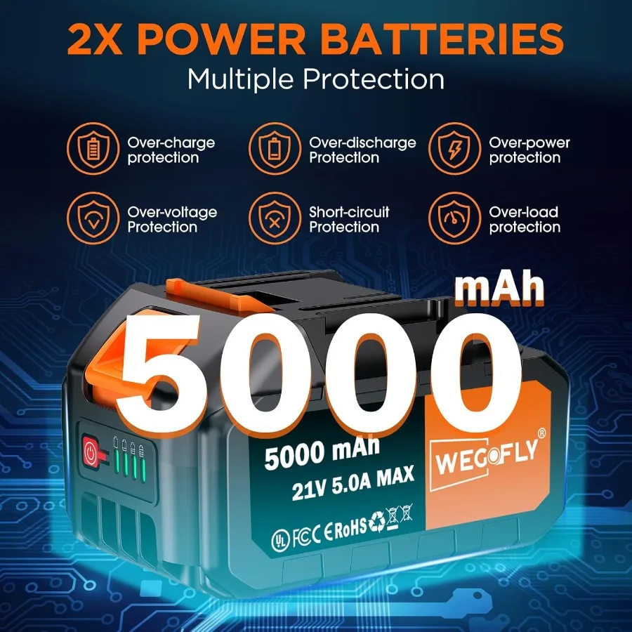 13-Inch Cordless String Trimmer with 2 x 21V 5.0Ah Batteries and Charger Multi-Function 4-in-1 Tool for Trimming Edging Lawn Mo