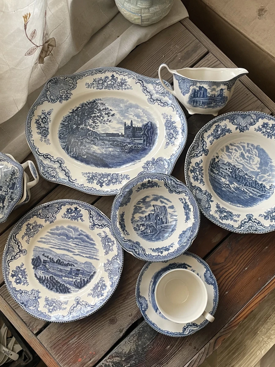 

Ретро красный и синий замок подглазурная обеденная тарелка Cerc тарелка для стейка Западный обеденный дизайн Di с цветочным узором для взрослых