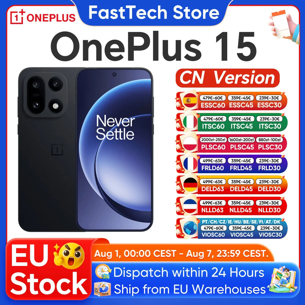 Smartphone OnePlus 15 5G, Snapdragon 8 Gen 5, écran AMOLED 6,78 pouces 165 Hz, 7300 mAh, 120 W, triple appareil photo 50 MP