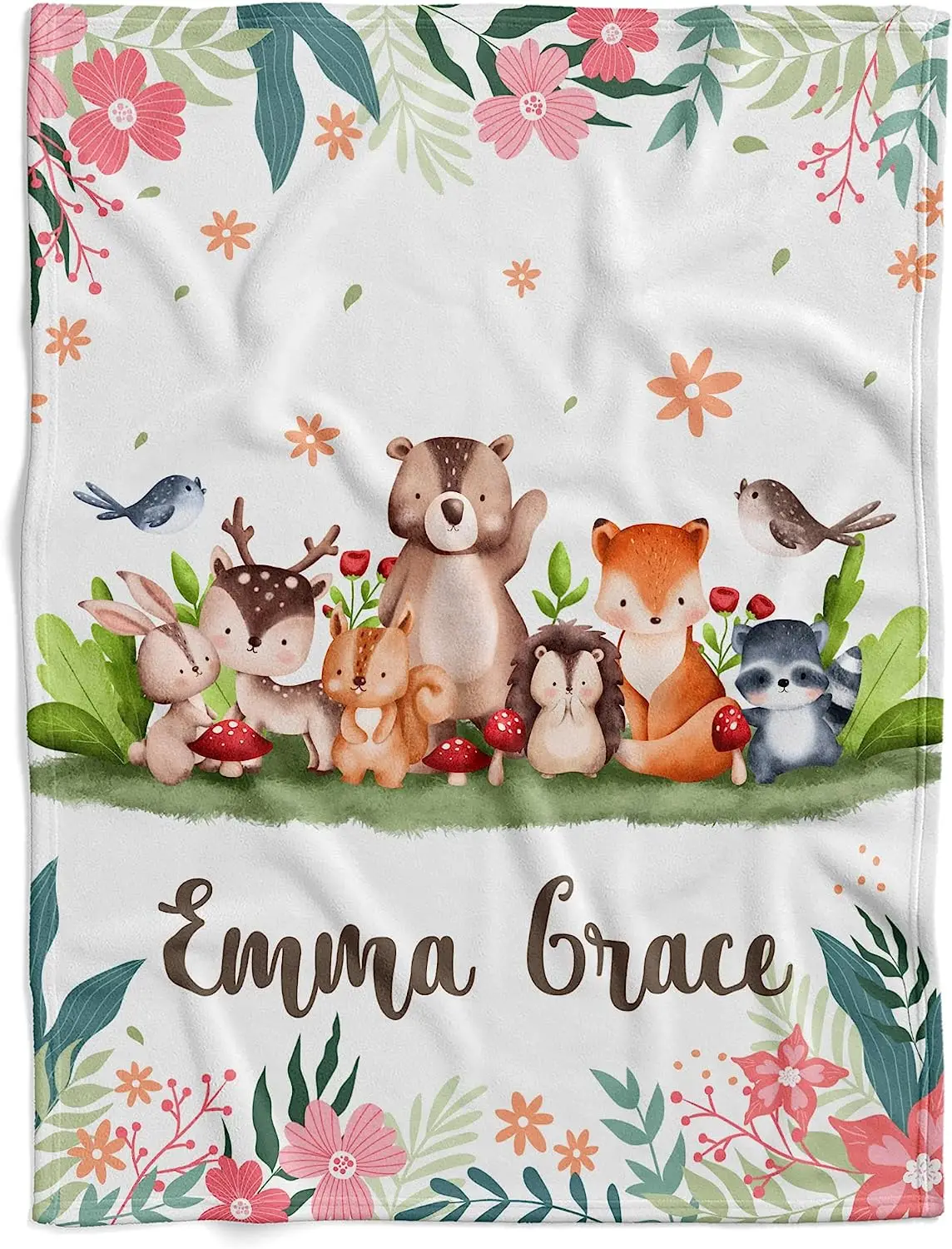 Personalized Woodland Nursery Blanket,Mushroom Woodland Animals Blanket,Baby Woodland Blanket,Woodland Baby Blankets for