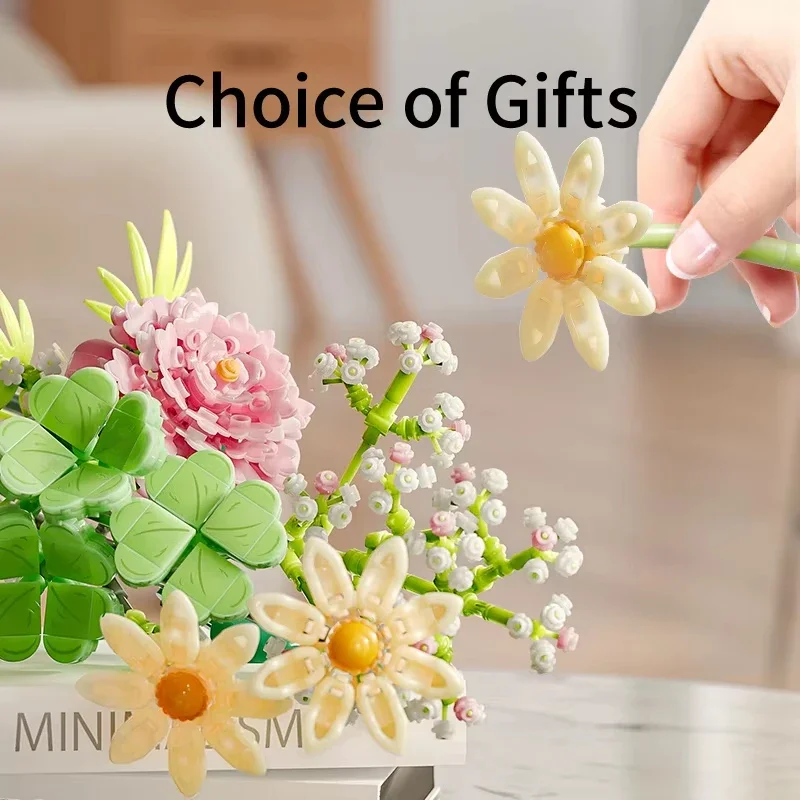 ดอกไม้หลอดช่อดอกไม้อาคารบล็อกดอกไม้ชุดอิฐเดสก์ท็อปตกแต่งเด็ก DIY ของเล่นผู้ใหญ่ของขวัญโรแมนติก