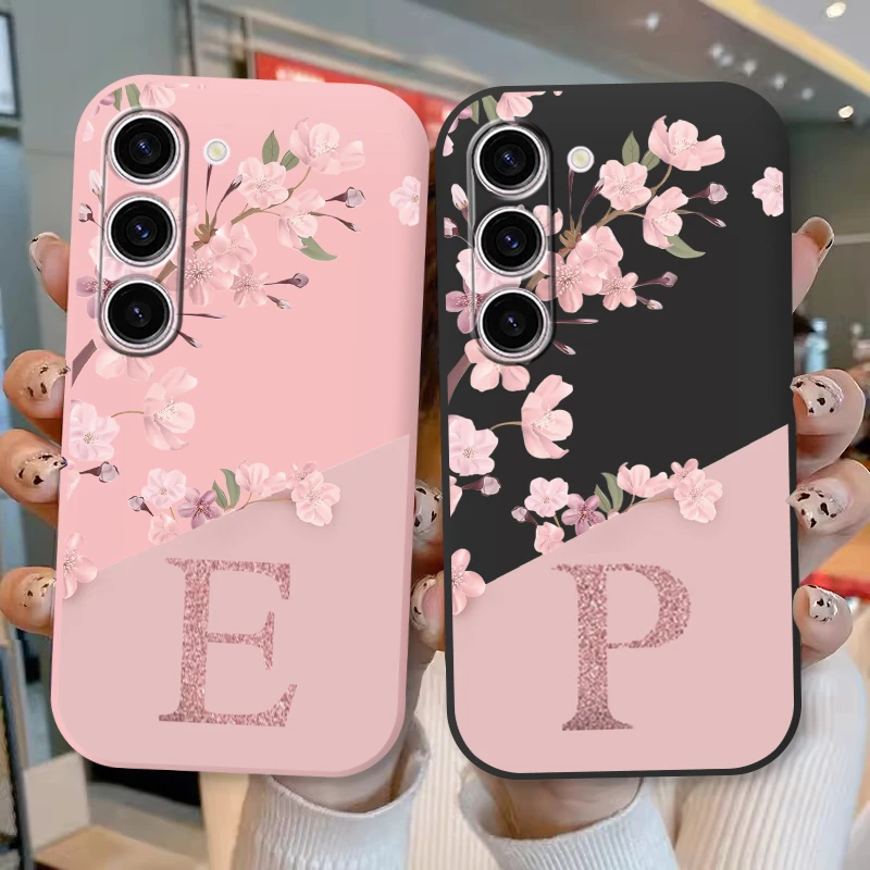 Etui na telefon Samsung Galaxy S24+ S 24 Ultra z literą A Z, różowe kwiaty, miękki silikon, funda na Samsung S24 FE Plus, coque