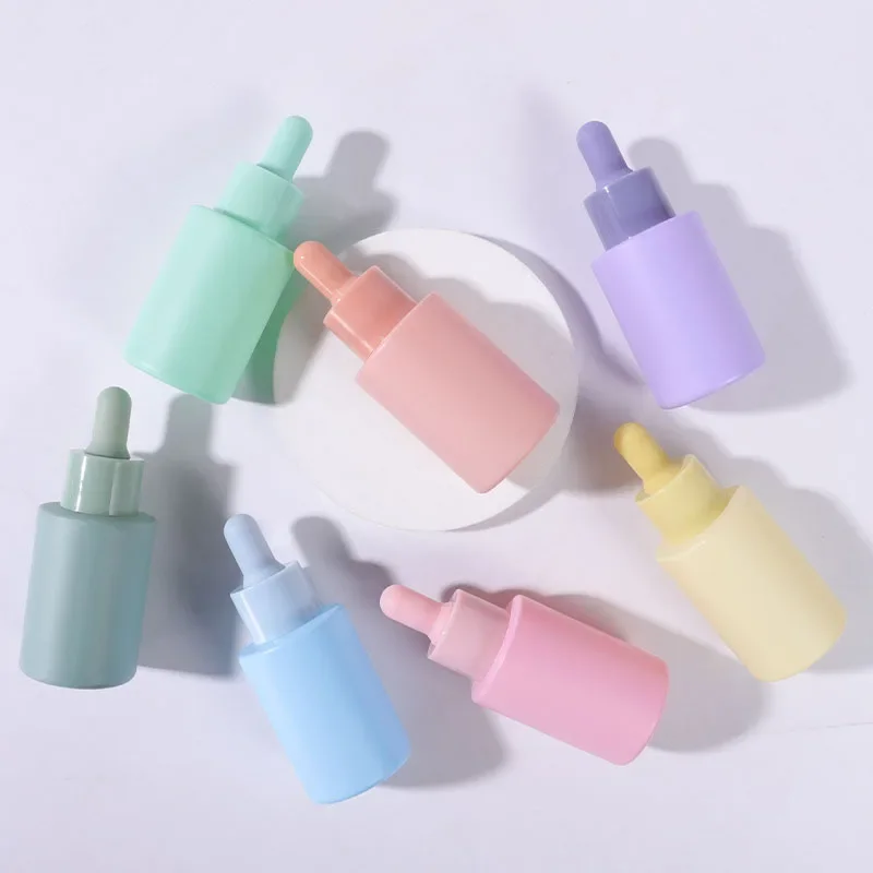 

30ml Flat Shoulder Glass Essential Oil Screw Dropper Bottle Red Orange Pink Green Blue Yellow Purple 1 oz with Color Dropper lid