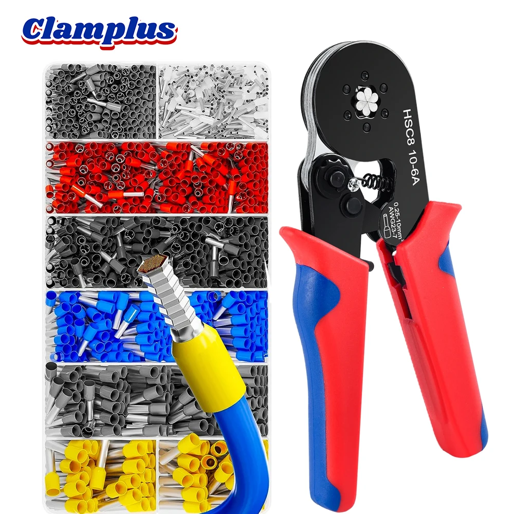 hexagonal virola crimpagem alicate hsc8 106a self adjusting ratchet clamp ferramenta crimper para terminal cabo end sleeves awg 237 01