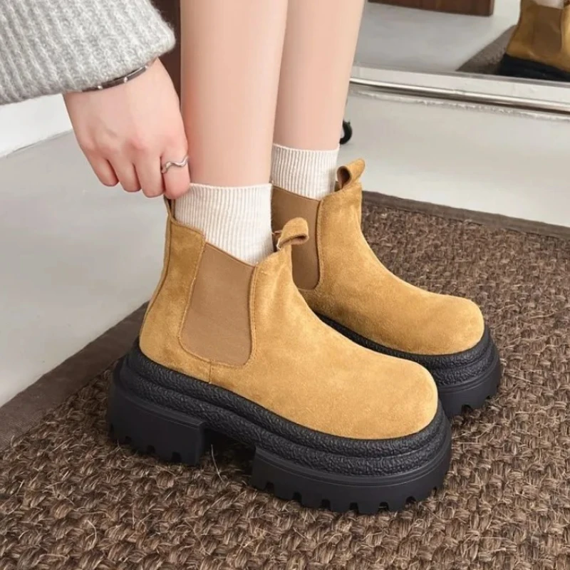 

Women Ankle Boots Chelsea Women Shoes Chunky Platform Winter Suede Short Boots Casual Sport Running Round-toed Snow Boots Women