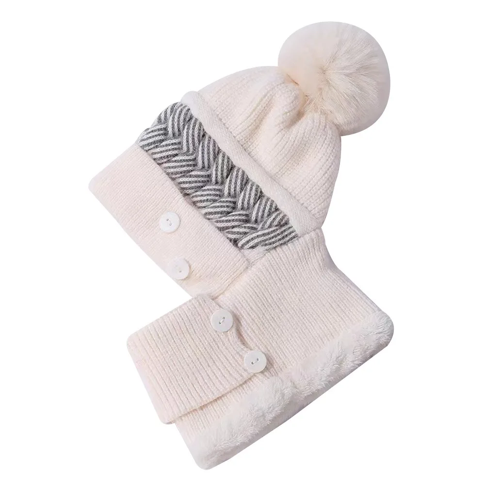 

Fashion Warm Winter Hat Scarf Set Fur Lined Coldproof Beanies Hat Casual Soft Plush Knitted Hats Women