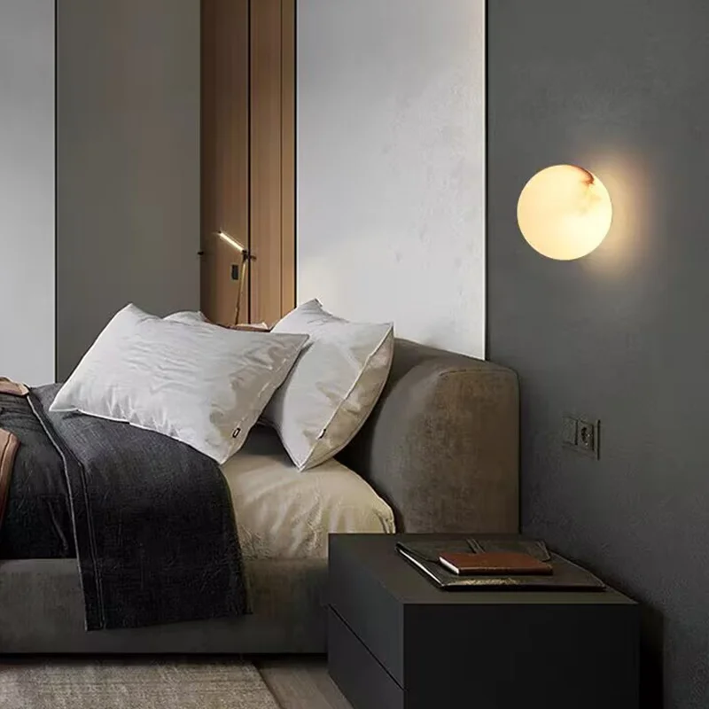 Luxury Natural Marble Round Wall Lamps Cafe Bedsides Modern LED Lighting Luminaires Parlor Bedroom Passage Corridor Wall Sconces