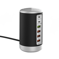 65W USB Fast Charger HUB Quick Charge QC3.0 Multi 6 Port USB Type C PD Charger Charging Station(Black) US Plug