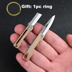 LiTuiLi Mini Brass Folding Knife Keychain Stainless Steel Pocket Knives Small Utility Craft Wrapping Box Paper Envelope Cutter