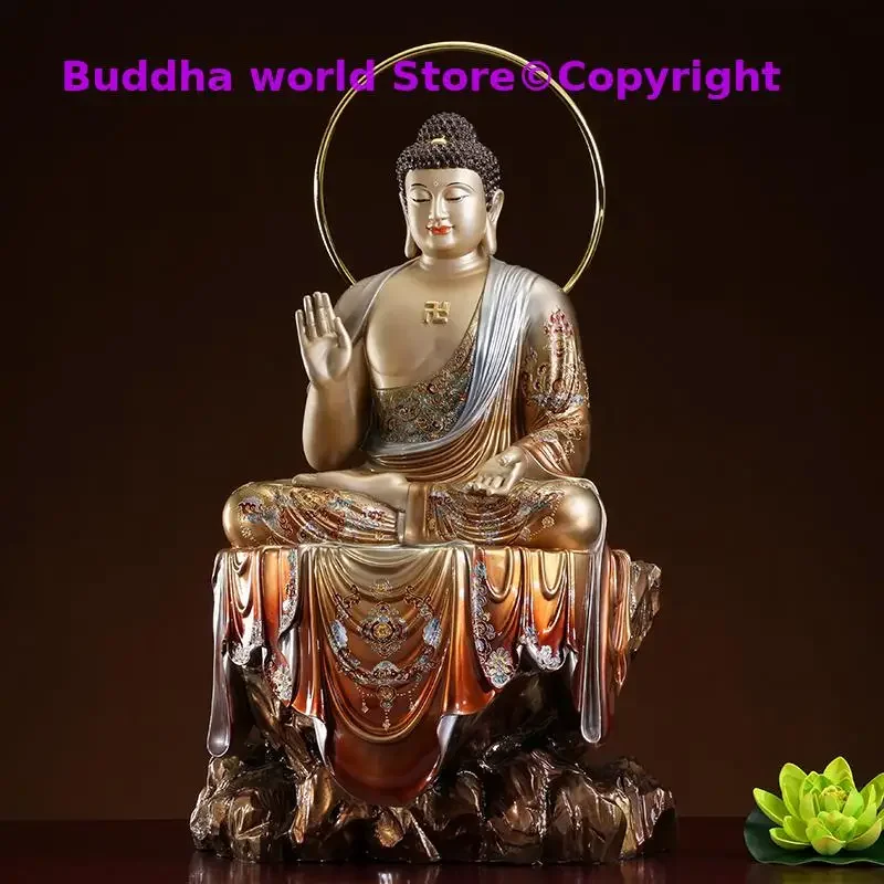 48CM large Buddhism TOP figure COLOR COPPER FO ZU Shakyamuni buddha Asia Royal Shrine Protection Prosperity FENG SHUI God statue