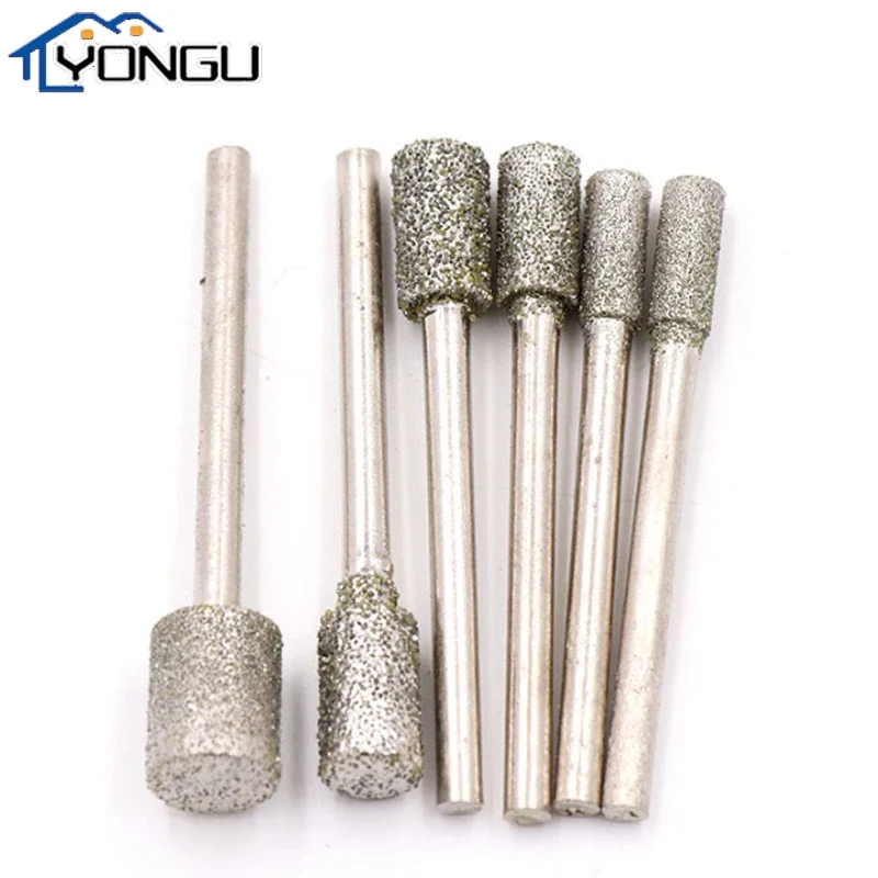 60 Grit Cylindrical Diamond Burr Grinding Bit 3 Shank Grinding Head for Dremel Rotary Stone Gemstone Carving