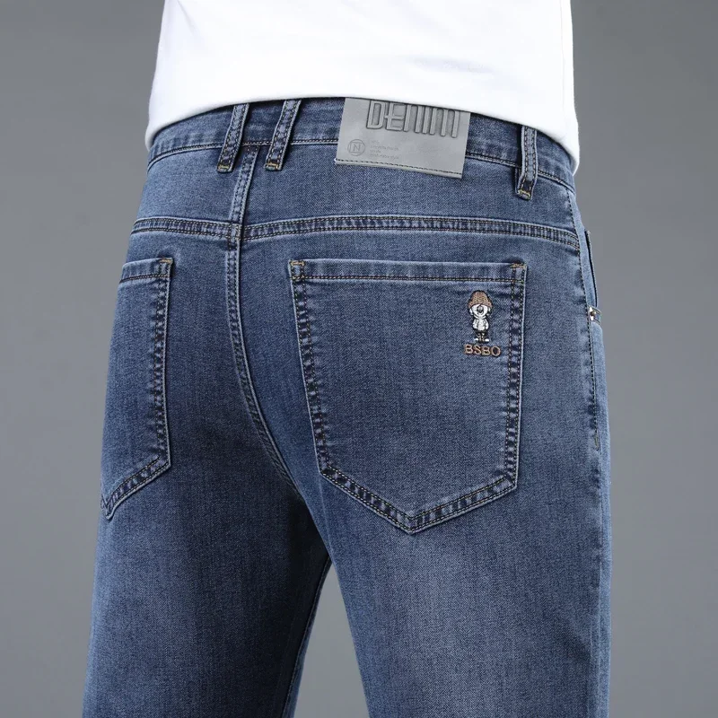 New Men's Straight Slim Jeans Vintage Classic Elasticity Business Casual Man Pants Regular Denim Trousers Brand Clothing 2025