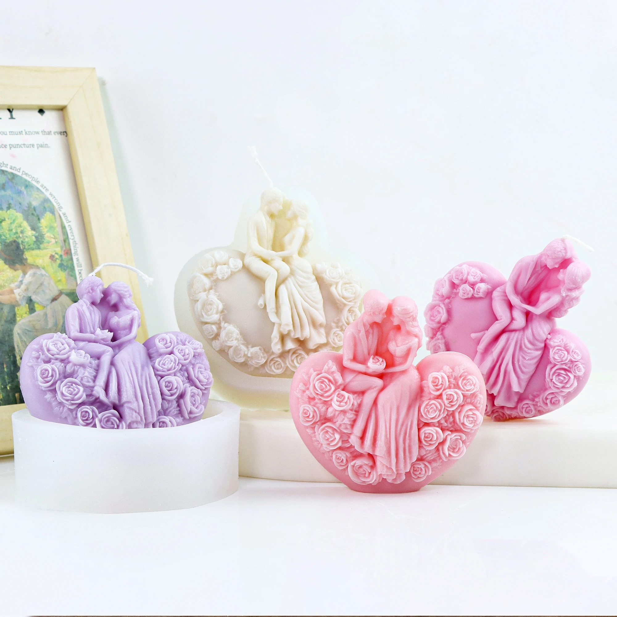 DIY Paar Aromatherapie Kerze machen Silikonform Valentinstag Geschenk Hochzeit Gips Ton Handwerk romantische Ornamente Formen