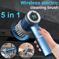Wireless Electric 5 in 1 Cleaning Brush Portable Powerful Kitchen Toilet Bathroom 5 Brush Heads LED Display Waterproof