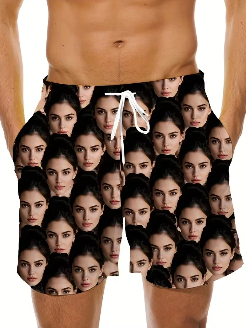 

Custom Face Beach Shorts For Men 3D Digital Print Surfing Hawaiian Shorts Quick-Drying Lightweight Comfortable Swim Trunks