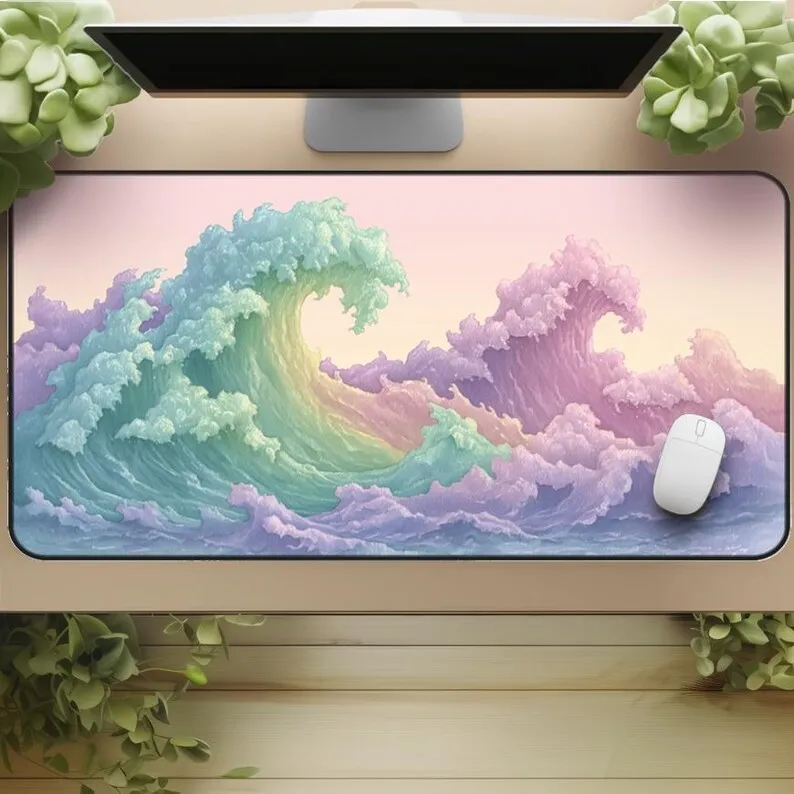 

Watercolor Ocean Wave Desk Mat, Anime Style, Soothing Desktop Decor, Non-slip and Waterproof Mouse Pad, Perfect Gift for Friends