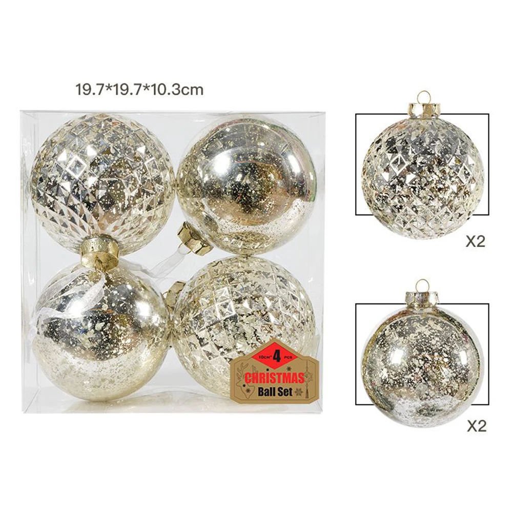 Plated Christmas Ball 10cm 4Pcs Champagne Gold Plastic Bridal Shower Party Hanging Decor Home Garden Decoration