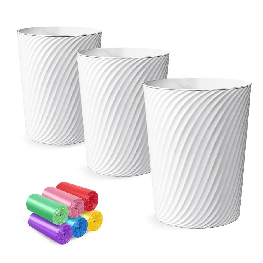 

3Pack Compact 1.8Gallon Trash Can Set with 6 Included Trash Bags for Bathroom Bedroom Living Room Kitchen and Office Ideal Smal