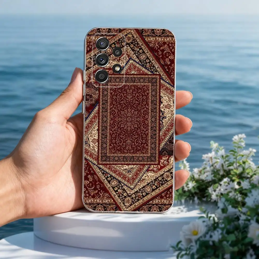 حافظة هاتف على شكل زهور السجاد العربي الفارسي لهاتف سامسونج A51,71,30,S21,10,20,Ultra,FE,Lite,S22,23,9,PIus,شفاف,سيليكون #6