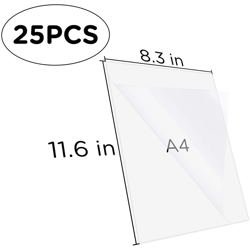 25 folhas de papel adesivo jato de tinta de 8.3x11.6 Polegada, etiqueta de papel de secagem rápida de filme de transparência imprimível para impressoras jato de tinta