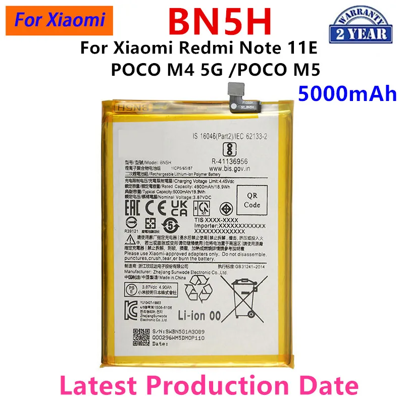 

2024 years Brand New BN5H 5000mAh Battery For Xiaomi Redmi Note11E / POCO M4 5G / Poco M5 Phone Replacement Batteries