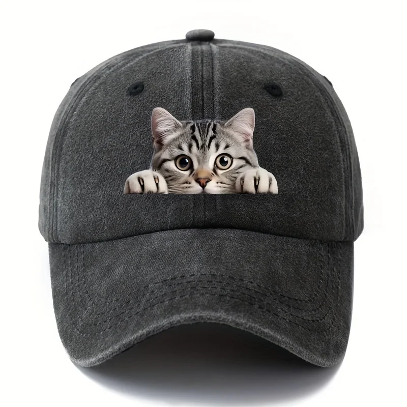 Cartoon cat pattern retro baseball cap outdoor lightweight duckbill cap travel camping fishing truck driver father duckbill cap
