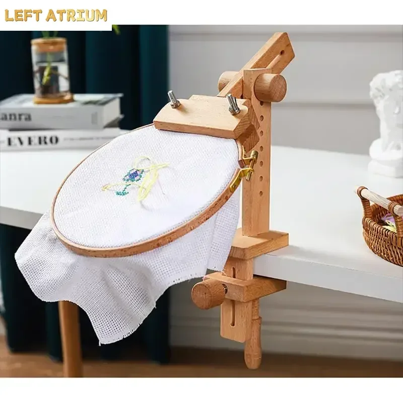 360° Rotation Adjustable Desktop Wooden Embroidery Hoop Sewing tools Stand Cross Stitch Rack Frames Rings DIY Accessority