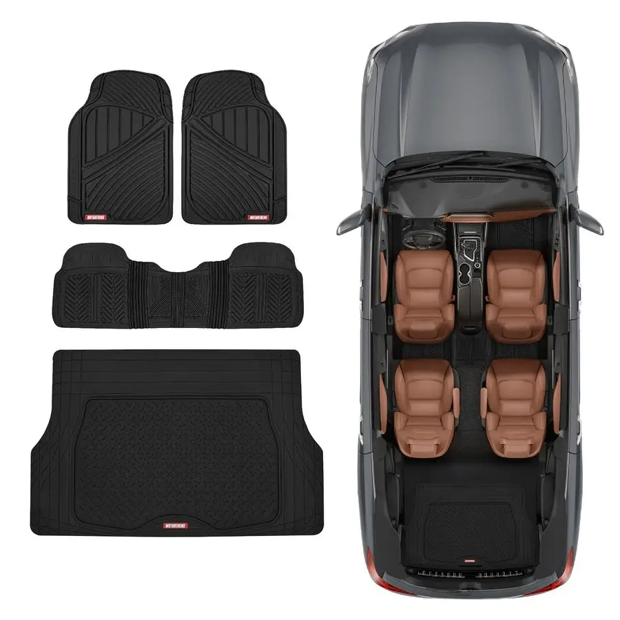 FlexTough Performance All Weather Rubber Car Mats with Cargo Liner Full Set Front amp Rear Floor Mats for Cars Truck SUV, Automo