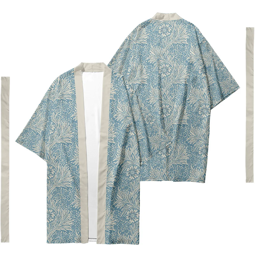 

Men's Japanese Traditional Ethnic Long Kimono Cardigan Women's Kimono Plant Floral Pattern Kimono Shirt Yukata Jacket 7