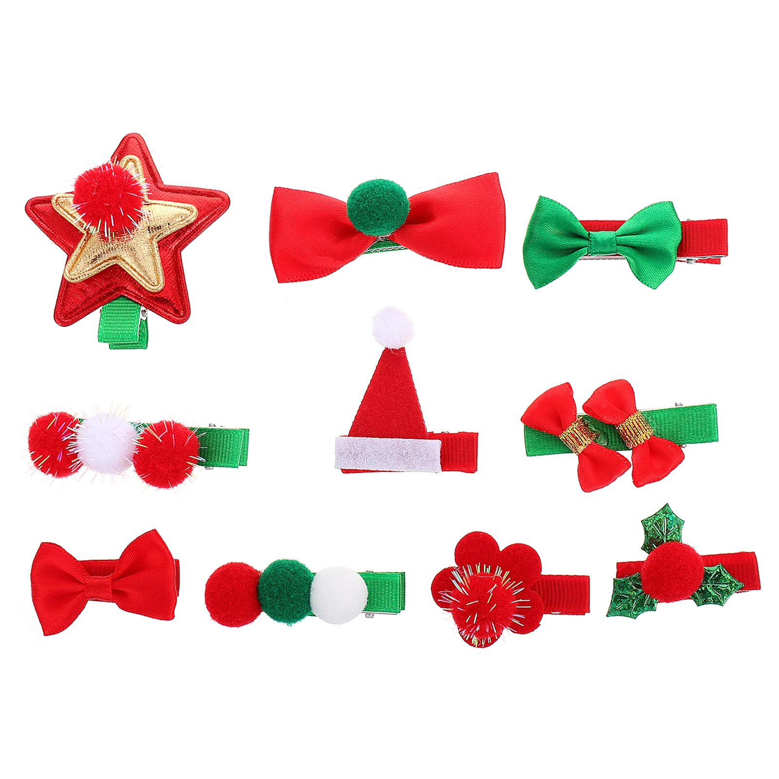 

10pcs Decorative Small Barrettes Star Clip Bow Xmas Christmas Barrettes Hairpins Hair Clip Hairpins Holiday Party