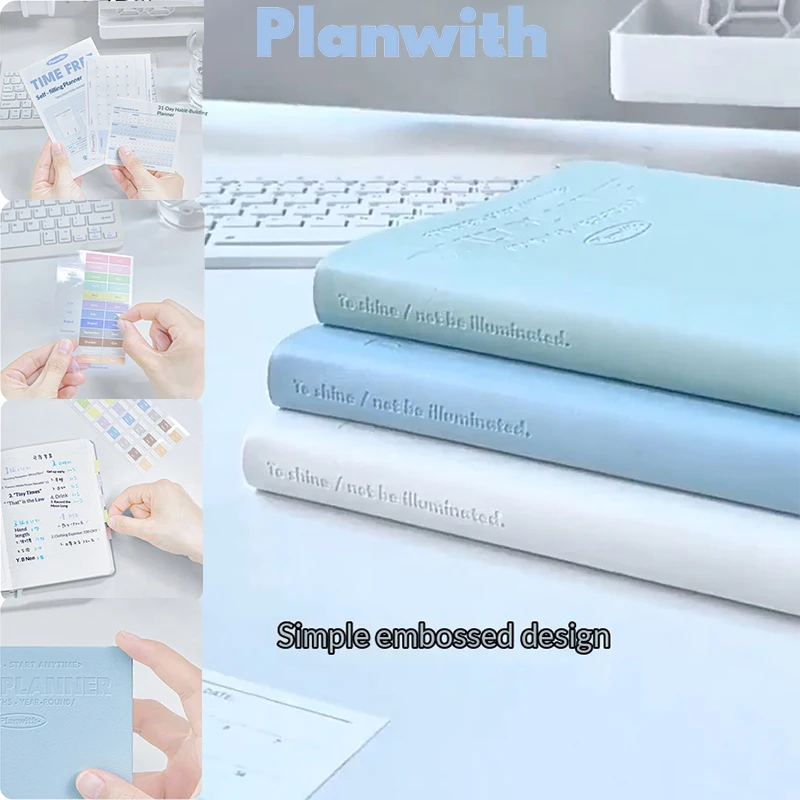 Planwith Time-Free Planner Notebook PU Cover 180° Flat Lay 365 Dairy A5/Weekly/Mini Notepad Office Work Time Management Journal