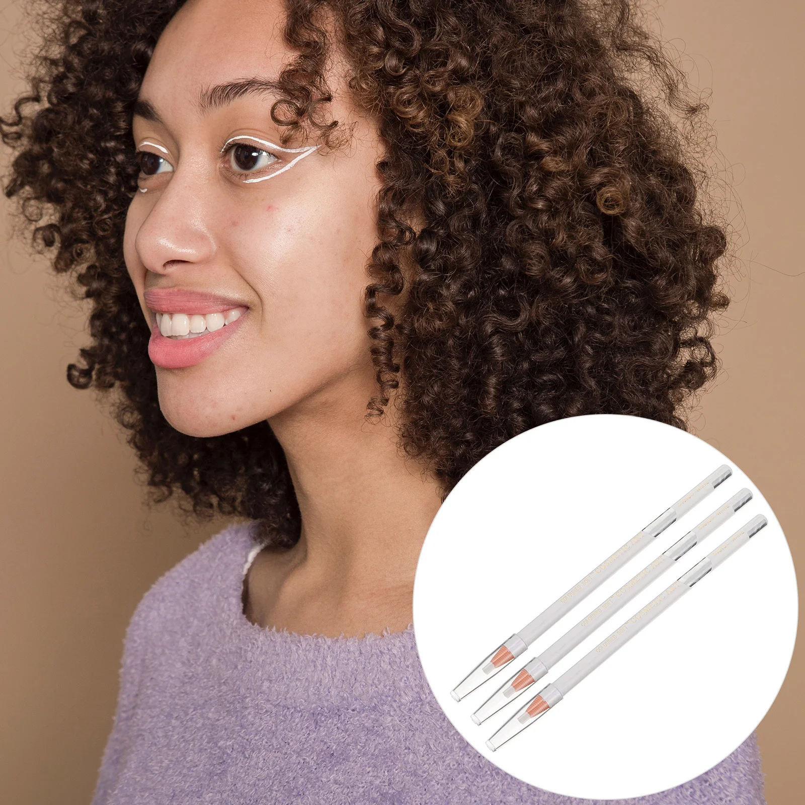 

3pcs White Eyeliner Pencil Fine Tip Long Lasting Waterproof Makeup Highlighter Silkworm Pen Eyeshadow Applicator