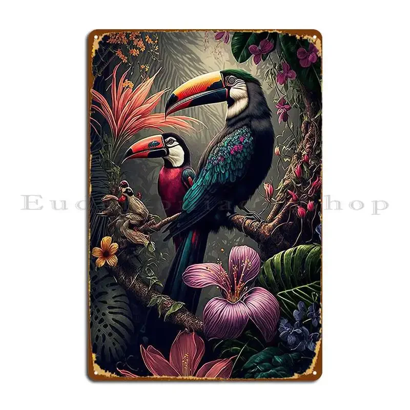 Toucan Couple Metal Plaque Personalized Wall Mural Cave Wall Cave Club Party Toucan Lover Tin Sign Poster