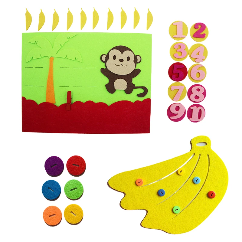 

Children Puzzle Felt Toy Monkey Picking Bananas Banana Button Hands On Ability Training Montessori Early Education Toys TMZ