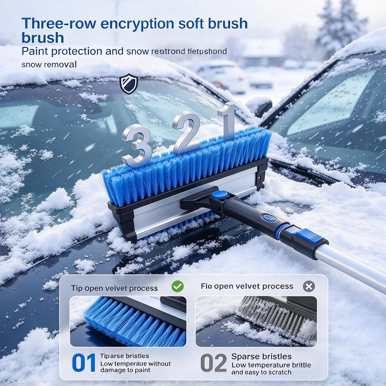 Snow Scraper For Car Detachable Scratch-Free Bristle Detailing Cleaner Snow Removal Tool Winter Accessories For Vehicle