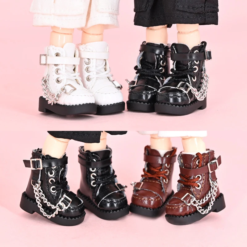 

High-heeled Leather Boots for Dolls with Metal Chain Detail – Pair