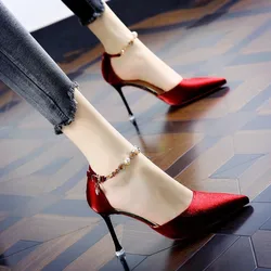 Chaussures à talons aiguilles rouges pour femmes, sandales tendance pour fêtes et mariages, escarpins chics et élégants, talons sexy pour femmes, 2023