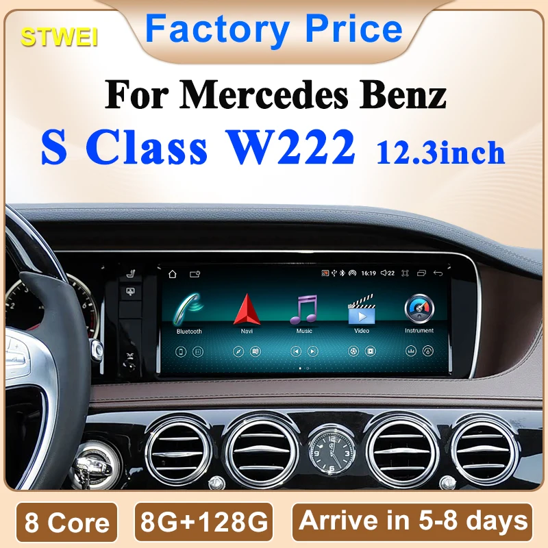 STWEI 8Core Android14 اللاسلكية Carplay السيارات مشغل فيديو السيارة شاشة الوسائط المتعددة لمرسيدس بنز S سلسلة W222 NTG5.0 GPS NAVI