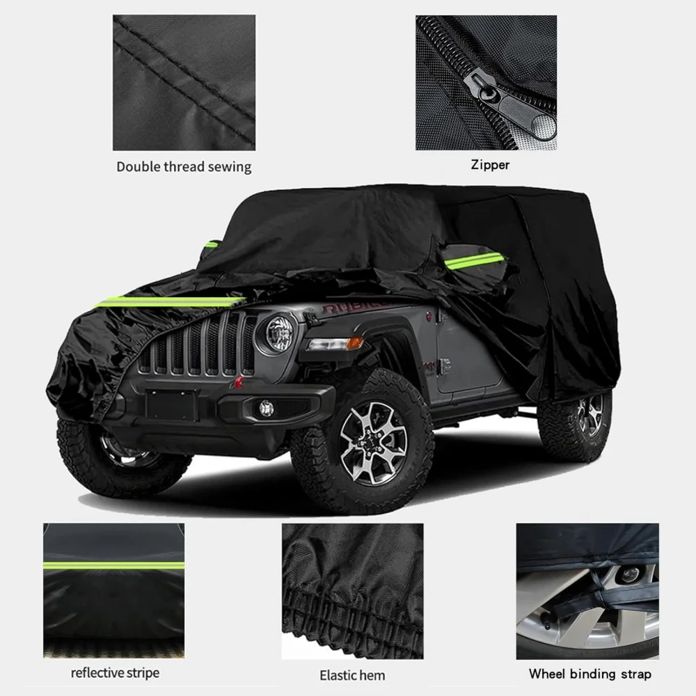 Waterproof Full Car Covers Fit for 2009-2025 Jeep Wrangler 2/4 Door Outdoor Indoor Windproof Sun Rain UV Dust Protection