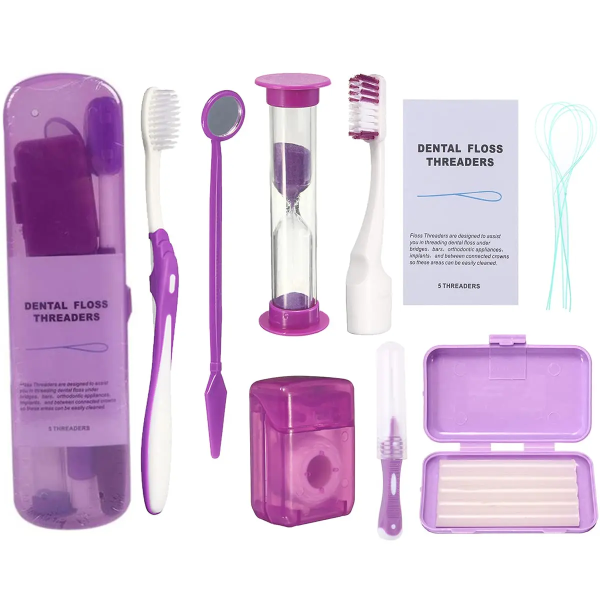 

Purple Braces Care Kit: Orthodontic Toothbrush, Floss, Wax, Interdental Brush, Travel Set
