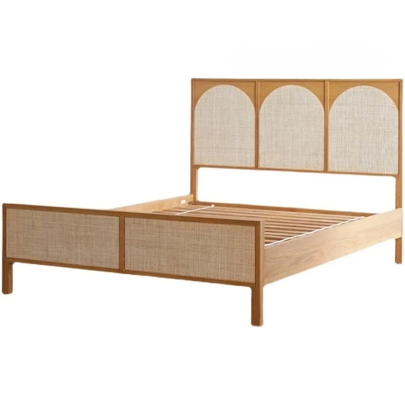 

Southeast Asian Style Solid Wood Rattan Double Bed B & B Wood Color Rattan Bed Thai Furniture