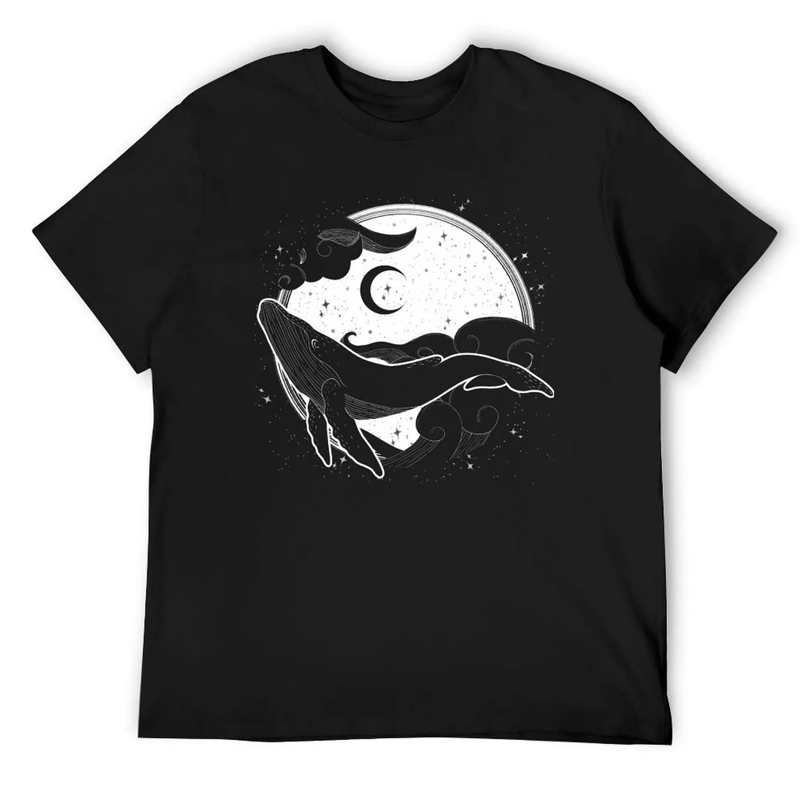 

sky whale black and white T-Shirt animal prinfor boys sports fans oversized men clothings