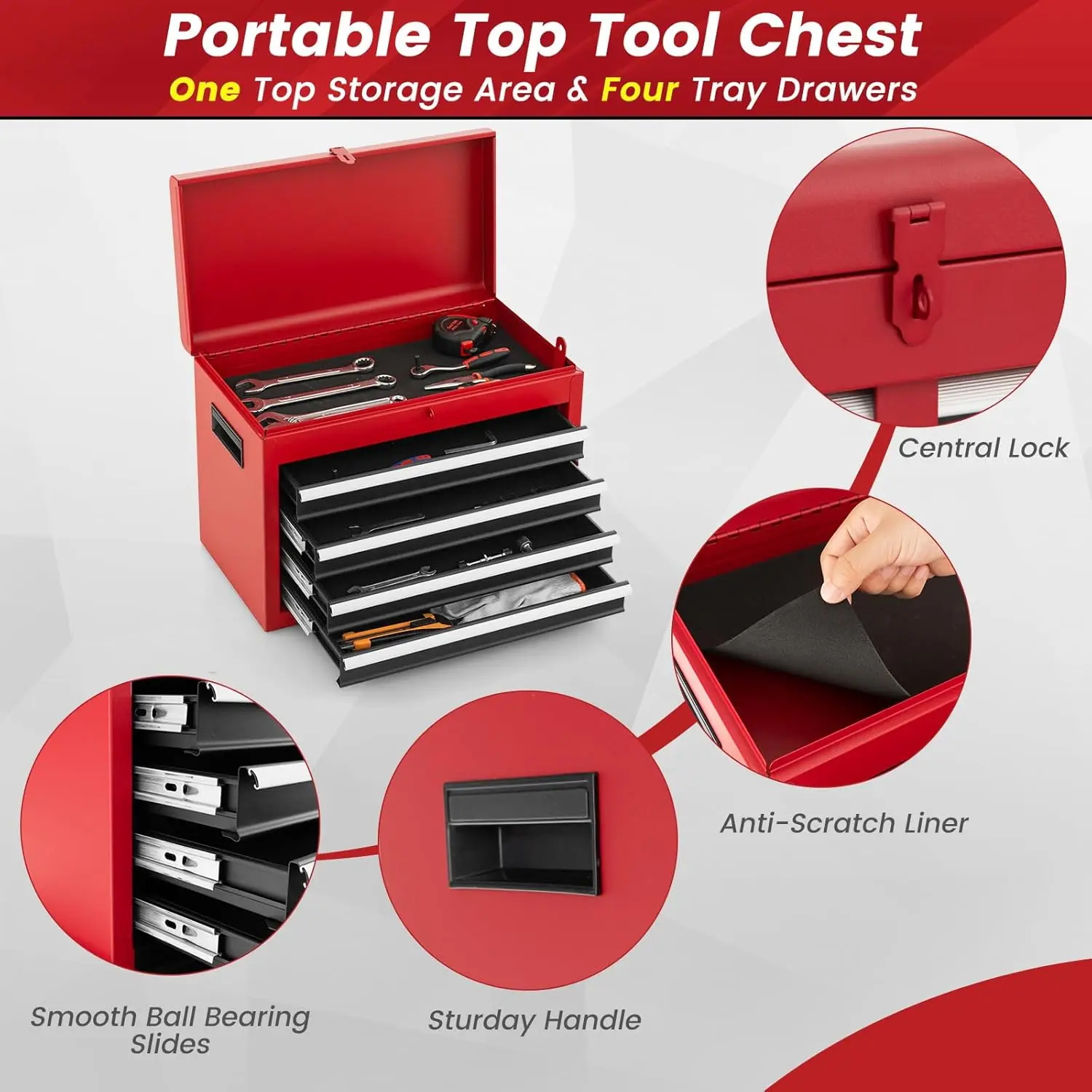 Rolling Tool Box Peito, 5 gavetas, Material de atualização, Heavy Duty Lockable Tool Box, Gabinete removível, Garagem e Oficina