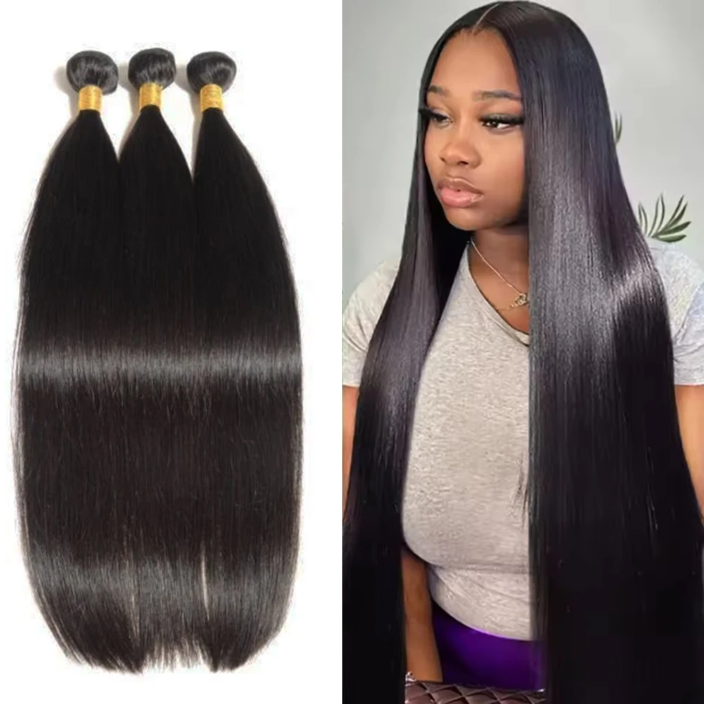 Raw Human Hair Bundles Straight Brazilian 3 4 Bundles 28 30 Inch Virgin Remy Hair Extensions For Women Sew In Quick Weave Bundle