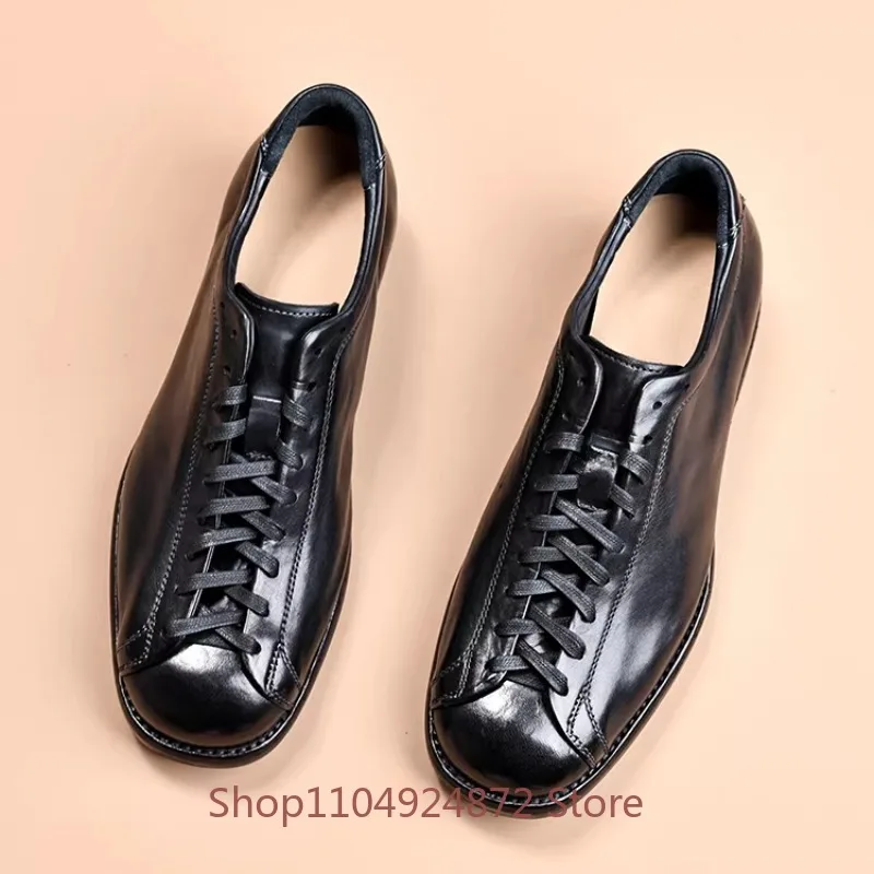 

American Retro Black Dress Leather Shoes Men Genuine Leather Handmade Casual Lace Up Driving Outdoor Training Shoes Male