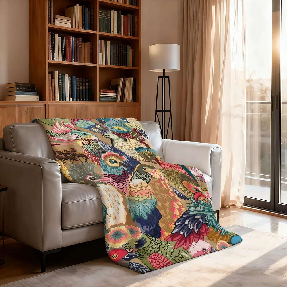 Court-Style Jacquard Rose Red Parrot Blanket Soft Throw Blanket for Home Bedroom Bed Sofa Picnic Travel Office Rest Blanket Gift