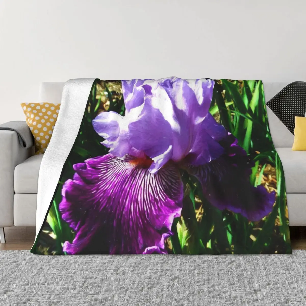 Painterly Blue & Purple Bearded Iris 4794 Throw Blanket Beach Tourist Blankets