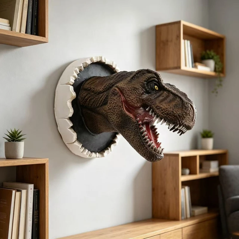 T‑Rex Dinosaur Head Wall Mounted Decor 3D Realistic Animal Head Sculpture For Home Bedroom Living Room Wall Art Decoration Gift