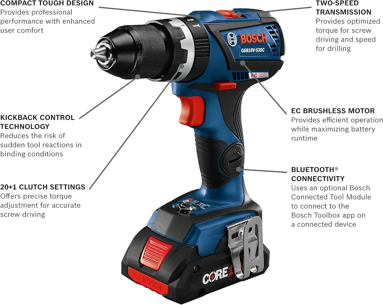 GSB18V-535CB15 18V EC Brushless Connected-Ready 1/2 In. Hammer Drill/Driver with (1) CORE18V 4 Ah Advanced Power Battery