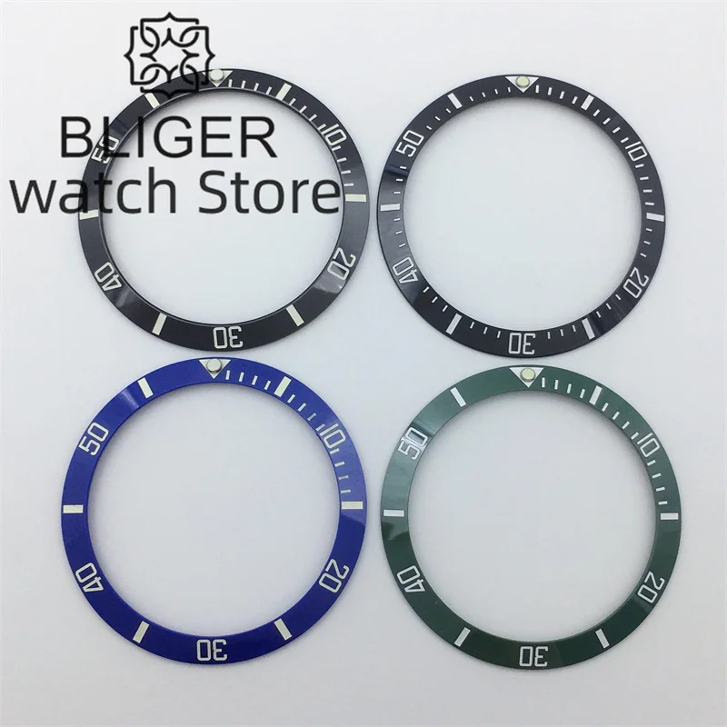 BLIGER 34mm x 28.7mm/35.4mm x 29.2mm Black Blue Green Blue red Black red ceramic Luminous Bezel For SUB 36mm/38mm cases